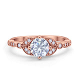 Art Deco Wedding Ring Bridal Round Simulated Cubic Zirconia 925 Sterling Silver