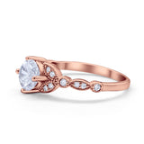Art Deco Wedding Ring Bridal Round Simulated Cubic Zirconia 925 Sterling Silver