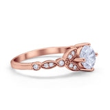 Art Deco Wedding Ring Bridal Round Simulated Cubic Zirconia 925 Sterling Silver