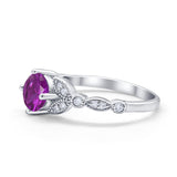 Art Deco Wedding Ring Bridal Round Simulated Cubic Zirconia 925 Sterling Silver