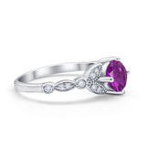 Art Deco Wedding Ring Bridal Round Simulated Cubic Zirconia 925 Sterling Silver