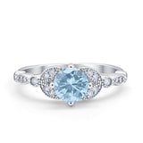 Art Deco Wedding Ring Bridal Round Simulated Cubic Zirconia 925 Sterling Silver
