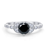 Art Deco Wedding Ring Bridal Round Simulated Cubic Zirconia 925 Sterling Silver