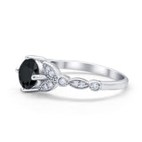 Art Deco Wedding Ring Bridal Round Simulated Cubic Zirconia 925 Sterling Silver