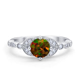 Art Deco Wedding Ring Bridal Round Simulated Cubic Zirconia 925 Sterling Silver