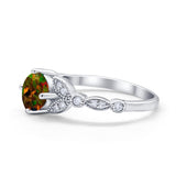 Art Deco Wedding Ring Bridal Round Simulated Cubic Zirconia 925 Sterling Silver