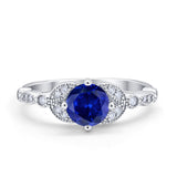 Art Deco Wedding Ring Bridal Round Simulated Cubic Zirconia 925 Sterling Silver
