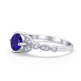 Art Deco Wedding Ring Bridal Round Simulated Cubic Zirconia 925 Sterling Silver