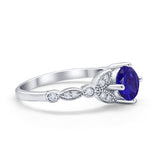 Art Deco Wedding Ring Bridal Round Simulated Cubic Zirconia 925 Sterling Silver