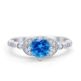 Art Deco Wedding Ring Bridal Round Simulated Cubic Zirconia 925 Sterling Silver