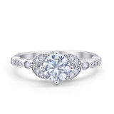 Art Deco Wedding Ring Bridal Round Simulated Cubic Zirconia 925 Sterling Silver