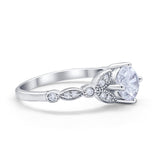 Art Deco Wedding Ring Bridal Round Simulated Cubic Zirconia 925 Sterling Silver