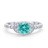 Art Deco Wedding Ring Bridal Round Simulated Cubic Zirconia 925 Sterling Silver