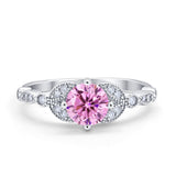 Art Deco Wedding Ring Bridal Round Simulated Cubic Zirconia 925 Sterling Silver