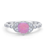 Art Deco Wedding Ring Bridal Round Simulated Cubic Zirconia 925 Sterling Silver