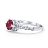 Art Deco Wedding Ring Bridal Round Simulated Cubic Zirconia 925 Sterling Silver