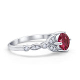 Art Deco Wedding Ring Bridal Round Simulated Cubic Zirconia 925 Sterling Silver