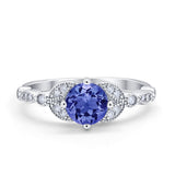 Art Deco Wedding Ring Bridal Round Simulated Cubic Zirconia 925 Sterling Silver
