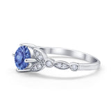 Art Deco Wedding Ring Bridal Round Simulated Cubic Zirconia 925 Sterling Silver