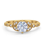 Art Deco Wedding Ring Bridal Round Simulated Cubic Zirconia 925 Sterling Silver