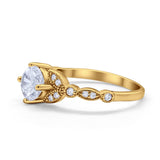 Art Deco Wedding Ring Bridal Round Simulated Cubic Zirconia 925 Sterling Silver