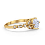 Art Deco Wedding Ring Bridal Round Simulated Cubic Zirconia 925 Sterling Silver