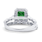 Two Piece Emerald Cut Ring Wedding Simulated Cubic Zirconia 925 Sterling Silver