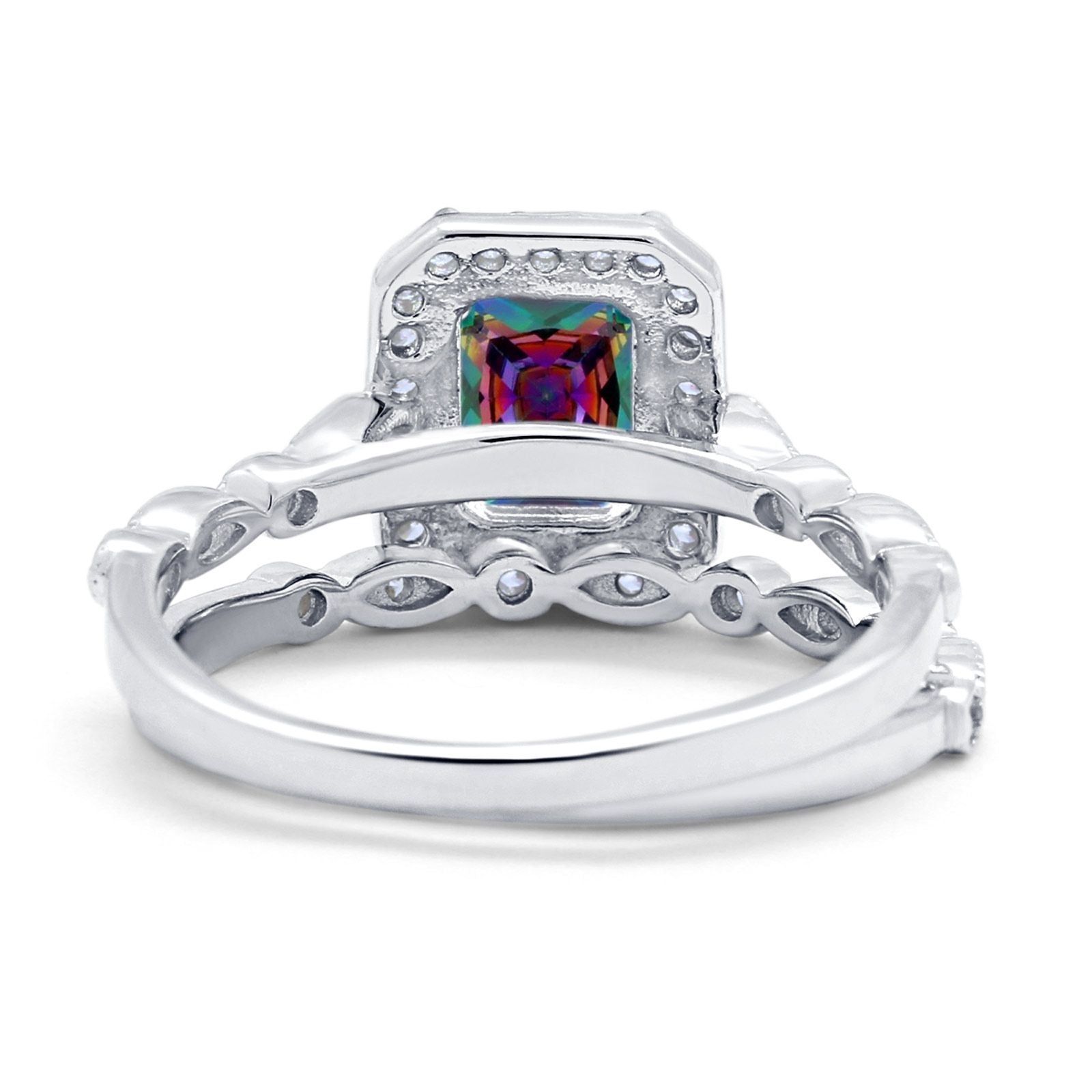 Two Piece Emerald Cut Ring Wedding Simulated Cubic Zirconia 925 Sterling Silver