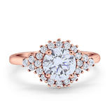 Halo Vintage Style Wedding Ring Round Simulated Cubic Zirconia 925 Sterling Silver