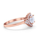 Halo Vintage Style Wedding Ring Round Simulated Cubic Zirconia 925 Sterling Silver