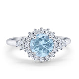 Halo Vintage Style Wedding Ring Round Simulated Cubic Zirconia 925 Sterling Silver