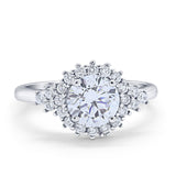 Halo Vintage Style Wedding Ring Round Simulated Cubic Zirconia 925 Sterling Silver