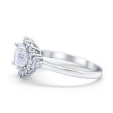 Halo Vintage Style Wedding Ring Round Simulated Cubic Zirconia 925 Sterling Silver