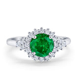 Halo Vintage Style Wedding Ring Round Simulated Cubic Zirconia 925 Sterling Silver