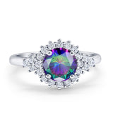 Halo Vintage Style Wedding Ring Round Simulated Cubic Zirconia 925 Sterling Silver