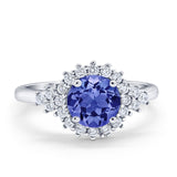 Halo Vintage Style Wedding Ring Round Simulated Cubic Zirconia 925 Sterling Silver