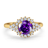 Halo Vintage Style Wedding Ring Round Simulated Cubic Zirconia 925 Sterling Silver