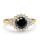 Halo Vintage Style Wedding Ring Round Simulated Cubic Zirconia 925 Sterling Silver