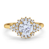 Halo Vintage Style Wedding Ring Round Simulated Cubic Zirconia 925 Sterling Silver