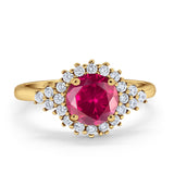 Halo Vintage Style Wedding Ring Round Simulated Cubic Zirconia 925 Sterling Silver