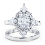 Vintage Style Oval Bridal Piece Wedding Ring Simulated CZ 925 Sterling Silver
