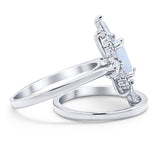 Vintage Style Oval Bridal Piece Wedding Ring Simulated CZ 925 Sterling Silver