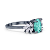 Art Deco Oval Engagement Ring Simulated Cubic Zirconia 925 Sterling Silver