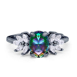 Art Deco Oval Engagement Ring Simulated Cubic Zirconia 925 Sterling Silver