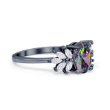 Art Deco Oval Engagement Ring Simulated Cubic Zirconia 925 Sterling Silver