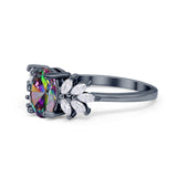 Art Deco Oval Engagement Ring Simulated Cubic Zirconia 925 Sterling Silver