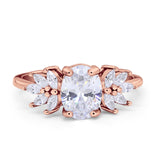 Art Deco Oval Engagement Ring Simulated Cubic Zirconia 925 Sterling Silver