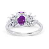 Art Deco Oval Engagement Ring Simulated Cubic Zirconia 925 Sterling Silver
