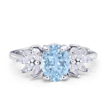 Art Deco Oval Engagement Ring Simulated Cubic Zirconia 925 Sterling Silver