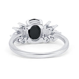 Art Deco Oval Engagement Ring Simulated Cubic Zirconia 925 Sterling Silver